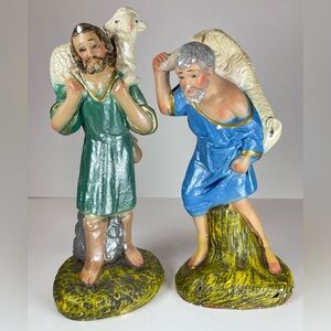 Religious Nativity chalkware Shepherd figurines, set of 2